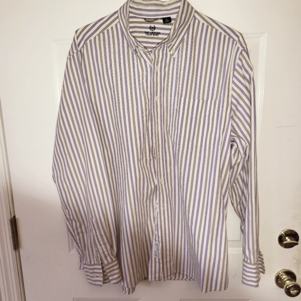 GAP OXFORD LONG SLEEVE BUTTON DOWN, Purple/Brown/White Stripe, MEN'S SIZE XL